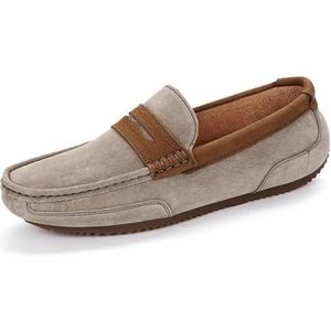 Loafers for heren Ronde neus Imitatieleer Patchwork Suède Vamp Penny Loafers Lichtgewicht Antislip Comfortabel Bruiloft Klassiek Instapper (Color : Khaki, Size : 40 EU)