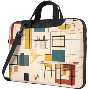 Mid Century Moderne Laptop Schoudertas Draagbare Laptop Tas Laptop Case Crossbody Aktetas w/Strap Handvat, Zwart, 13 inch