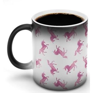 Roze Aquarel Eenhoorn Warmte Veranderende Koffie Mok Keramische Warmtegevoelige Magic Grappige Gift voor Vrouwen Mannen 12oz