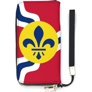 Vlag van St. Louis Womens Portemonnee Lederen Bifold Portemonnee Creditcard Clutch met Rits Pocket Polsband Handtas Gift voor Mannen