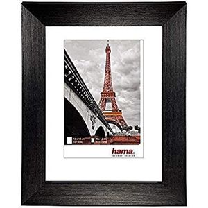 Hama Kunststof fotolijst ""Paris"" (lijst 10 cm x 15 cm, rand 20 mm x 15 mm, voor foto's van het formaat 7 cm x 10 cm, spiegelglas, polystyreen (PS), met haken en voet) zwart