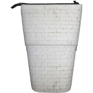 Nbtghga Oude Witte Baksteen Muur Print Potlood Telescopische Klassieke Kunsten Stand Up Potlood Case Organizer Potlood Houder Make-up Tas Gift, Zwart, Eén maat