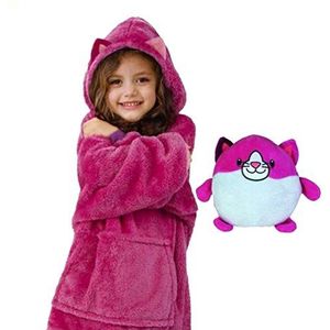 CASKIE Kinderen Hoodie Deken Sweatshirt voor Meisjes Jongens, Pluche Dieren Oversized Hooded Sweatshirt Met Gigantische Zak, Badjas One Size Fits All, B. Rose Kitty