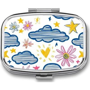 Leuke Pil Organizer Sterren en Bloemen Gedrukt Draagbare Reizen Pillendoos Mini Pillendoos Kan Buiten worden Gebruikt