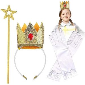 Prinsessenaccessoires,kroonprinseskostuum | Prinsessen kostuum kroon toverstaf handschoenen - Prinsessen Cosplay Aankleden Halloween Accessoires, Feest Cosplay Set