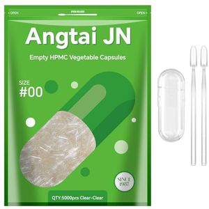 Angtai JN Plantaardige Lege Capsules om te vullen, maat 00 (5000 eenheden), Lege Capsule met Microlepel, Kosher gecertificeerd, Halal, Empty Capsules Compatibel met Capsule Vulmachine 00