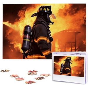 KHiry Puzzels, 1000 stuks, gepersonaliseerde legpuzzels brandweerman brandweerman vlam foto puzzel uitdagende foto puzzel voor volwassenen Personaliz Jigsaw met opbergtas (74,9 cm x 50 cm)