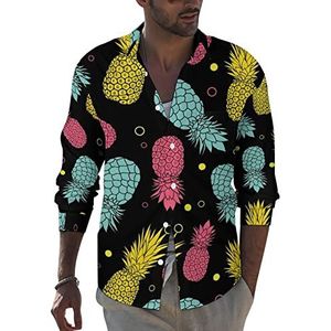 Kleurrijke tropische ananas heren revers lange mouw overhemd button down print blouse zomer zak T-shirts tops L