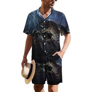 Thunder Dinosaur Rex Hawaiiaanse pak voor heren, 2-delig, strandoutfit, shirt en korte broek, bijpassende set