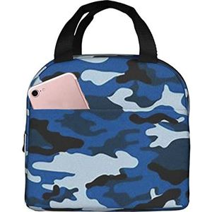 JYQCNSMJYB2 Blauwe camouflageprint lichte duurzame draagtas voor kantoorwerk school geïsoleerde lunchbox voor dames en heren