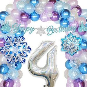Bevroren 4e verjaardag Feestartikelen Meisjes 4e verjaardag Decoraties Bevroren Sneeuwvlok Ballon Garland Boog Kit Ice Princess Party Blauw Wit Paars