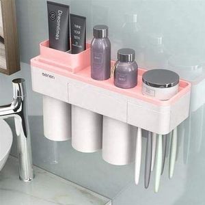 1Set Creative Magnetische Adsorptie Tandenborstelhouder Wall Mount Badkamer Cleanser Storage Rack badkamer accessoires Set (Color : Pink3)