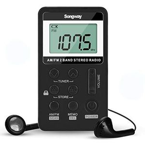 Songway Stereo zakradio AM/FM met hoofdtelefoon, LCD-display, USB, oplaadbaar, uitstekende DSP-ontvangst voor fitnessstudio, outdoor, bibliotheek, museum (zwart)