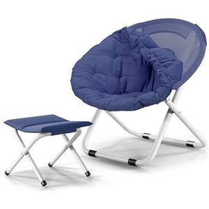 GEIRONV Cirkelvormige ligstoelen balkonstoelen, vouwbare zonnestoelen luie stoel vouwkrukken kantoor siesta stoel strandstoel Fauteuils (Color : Navy blue)