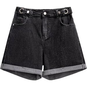Pegsmio Dames denim shorts hoge taille losse rechte wijde pijpen broek, Zwart, 4XL