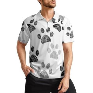 Hondenpoot print zwart wit heren golfpoloshirts klassieke pasvorm T-shirt met korte mouwen bedrukt casual sportkleding top XL