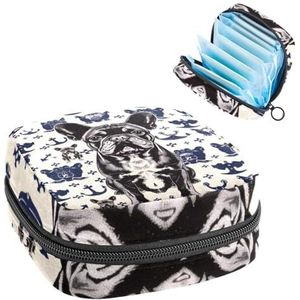 MUOOUM Opbergtas voor maandverband, Franse bulldog ankerpatroon menstruatiecup zakje, draagbare maandverband opbergzakken vrouwelijke menstruatie eerste menstruatie tas voor tienermeisjes vrouwen