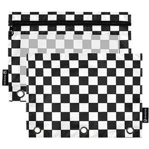 Monochroom geometrisch patroon rits potlood etui met versterkte doorvoertules voor kantoor school college benodigdheden, 2 Pack
