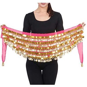 MUNAFIE Buikdans, tribal, heupdoek, chiffon, buikdanskostuum, wikkelriem met gouden munten, rok (donkerroze)