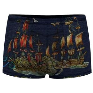 Piraat Avonturen, Oude Zeilboten, Anker Heren Boxer Slips Sexy Shorts Mesh Boxers Ondergoed Ademend Onderbroek Thong