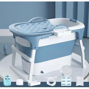Portable Folding Bathtub for Adults, Large Capacity Soaking Tub with Collapsible Legs (Blue with cover)