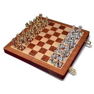 Bordspellen Schaken Schaakset Schaken, opvouwbare houten reizen Internationale schaakbordspelset met metalen stukken, schaakset met opbergvakken Speelgoed (Color : B)