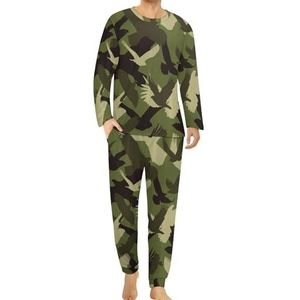 Camouflage Camo Eagle pyjama voor heren, loungewear met lange mouwen, top en onderkant, 2-delige nachtkleding