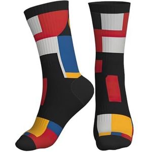 Jkkghll Samenstelling In Rood Geel Blauw En Zwart Print Mannen Vrouwen Mid-Tube Sport Sokken Ademend Atletisch Voor Running Fitness Dagelijkse Slijtage, Zwart, One size