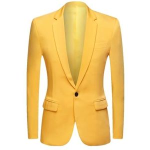 Dvbfufv Herenpak Jas Mannen Bruiloft Formele Slim Fit Blazers Jas Mannen Smoking Blazers Jas, Geel, XS