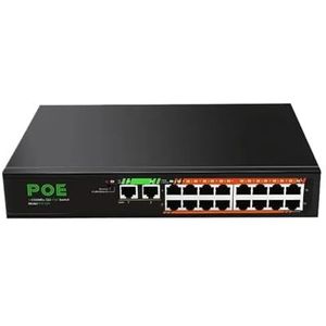SOEWGAIJI Netwerkswitch met 19 poorten Poe Port 16x100Mbps + 2 uplinkpoorten met 1000 Mbps + 1 SFP-poort met 1000 Mbps 48 V