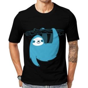 The Blue Lovely Sloth T-shirt voor heren met korte mouwen en ronde hals print casual T-shirt XL