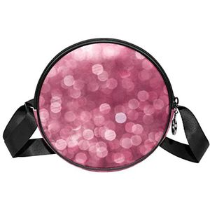 Ronde Crossbody Tas Messenger Purse voor Vrouwen Roze Glitter Effect Twinkle Glanzend, Meerkleurig, 6.7x6.7x2.3 in, Sling Rugzakken