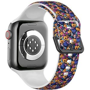 Zachte sportband compatibel met Apple Watch 38/40/41mm (Halloween Multicolor Paarse Pompoen) Siliconen Armband Strap Accessoire voor iWatch