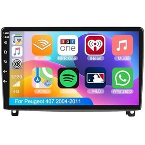 Android 15.0 2 Din Autoradio 9"" Touchscreen Auto Stereo voor Peugeot 407 2004-2011 met Draadloze Carplay Android Auto GPS navigatie AHD Omgekeerd beeld Stuurwielbediening(S-1(2G+32G))