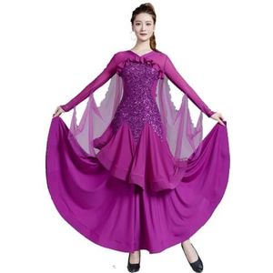 FZHQNZJF Wals Dansjurken voor Vrouwen Verfijnd Balzaal Danskostuums Pailletten Tango Foxtrot Prestatie Dansen Uitrusten Ademend Flamenco Partij Rok,Purper,3XL