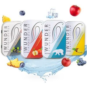 Wonder Tandenstokers - In 4 Verfrissende Smaken 'STARTERPACK' - Gearomatiseerde Tandenstokers - Vervanging voor Kauwgom - Stop Nagelbijten - Ondersteuning bij Stoppen met Roken