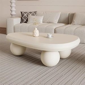 Wxnnx Schattige Salontafel Moderne Ovale Houten Salontafel Wolken Salontafel Unieke Moderne Woonkamertafel Met 3 Bolpoten Voor Thuiskantoor,Wit,39.37×25.59×11.81inch