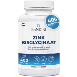 Bandini® Zink Bisglycinaat 400 Tabletten (13 Maanden Bevoorrading), Veganistisch Supplement in Hoge Dosis, Zuiver Zink voor Huid, Haar, Nagels, Gezichtsvermogen en Immuunsysteem, Hoog Opneembaar