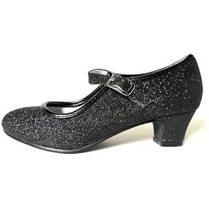 La Señorita - Prinsessenschoenen - zwart glitter voor meisjes - bruidsmeisjes schoenen op bruiloft - Spaanse feestelijke flamenco dansschoenen voor kinderen en vrouwen - riempjepumps