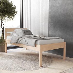 Bed 100x200 cm geolied houten - Anu Scandi Style hoogslaper zonder lattenbodem - massief berkenlaminaathout - natuurlijke kleur - ondersteunt 350 kg