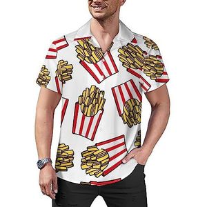 French Fries Chips casual overhemden met knopen voor heren, korte mouwen, Cubaanse kraag, T-shirts, tops, Hawaiiaans T-shirt, XL
