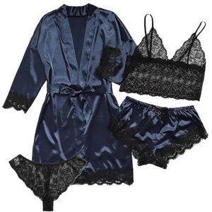 Neglige set voor dames sexy, lingerieset met badjas - 4-delige nachtkleding voor dames - Zacht ademend nachthemd pyjamaset voor dames, meisjes voor thuis, hotel Shizuku