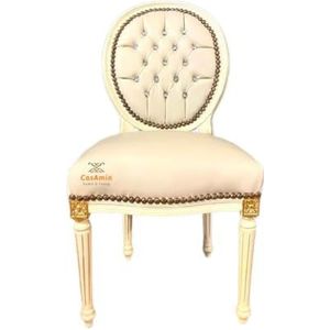 CasAmin Home & Living Eetstoel Nostalgische Barok Stijl Ivoor Kleur Leer