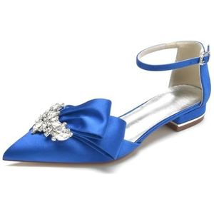 JOEupin Dames puntige teen kristal trouwschoenen voor bruid platte steentjes bruids flats avond prom party jurk schoenen pumps, Royal Blauw, 42 EU