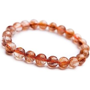 Armband 8mm Natuurlijke Koper Rutiel Quartz Edelsteen Kristal Ronde Kralen Armband AAAA, Eén maat