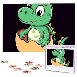 KHiry Puzzels, 1000 stuks, gepersonaliseerde legpuzzels, groene dinosaurus, cartoon, foto, uitdagende puzzel voor volwassenen, personaliseerbare puzzel met opbergtas (74,9 cm x 50 cm)