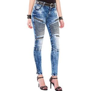 Cipo & Baxx Dames Skinny Jeans 5 Pocket Look High Rise Biker Denim Jeans Broek met Rits Blauw, blauw, 28