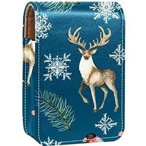 Lipgloss Houder Lipstick Case Draagbare Mini Lipstick Opbergdoos Reizen Lipstick Organizer Case met Spiegel voor Vrouwen Herten Patroon, Meerkleurig, 9.5x2x7 cm/3.7x0.8x2.7 in