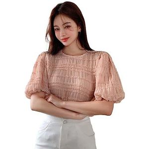 dames topjes Effen blouse met pofmouwen Casual damestop (Color : Rosa, Size : XL)