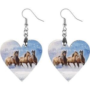 Wilde Paarden Leuke Hartvormige Hanger Oorbellen Voor Vrouwen Lichtgewicht Houten Oorbellen Mode-sieraden Geschenken